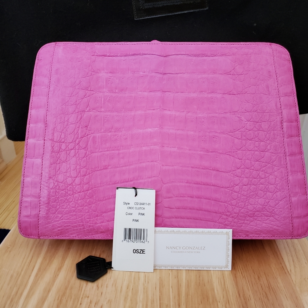 Nancy GONZALEZ CROCODILE CLUTCH BRIGHT PINK NEW